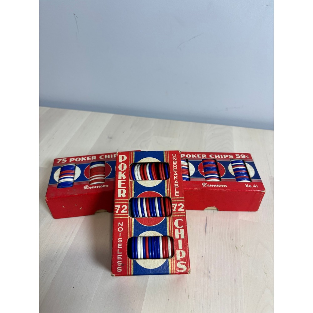 Vintage Dennison Poker Chips No 41 Red White Blue Unbreakable Noiseless Lot of 3